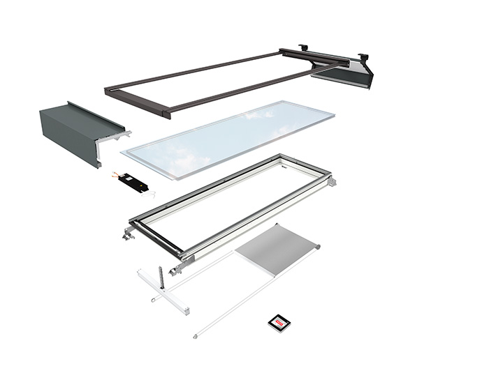 Image showing how the skylight is built up, with blinds and different components