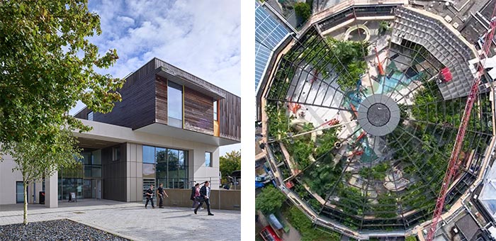 Links: Royal Veterinary College & Rechts: Dome renovatie Center Parcs