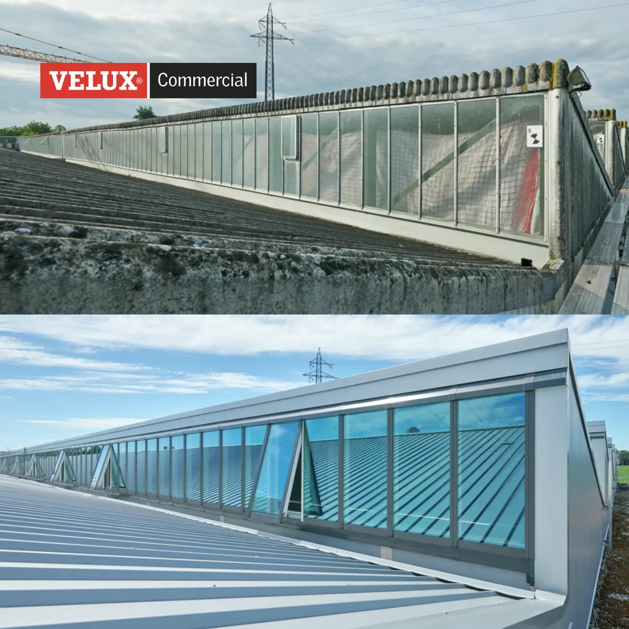 Ombygning af industritag med VELUX-tagvinduer og elegant metaludformning.