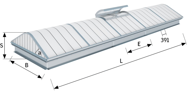 Schemaskizze des gewölbten GRILLODUR® Lichtbands