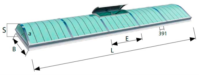 Dimensiunile luminatorului arcuit Grillodur