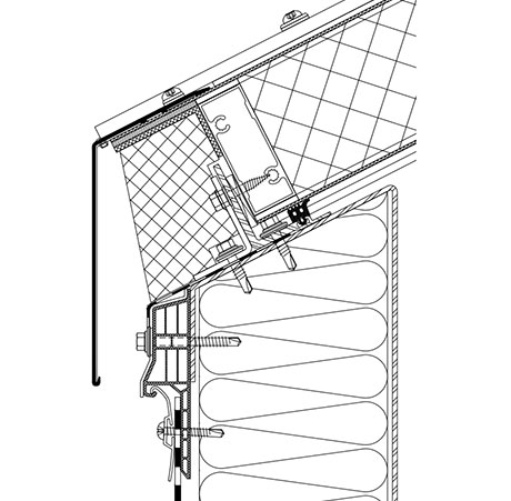 Détail du système de raccordement à la membrane de toiture pour GRILLODUR®