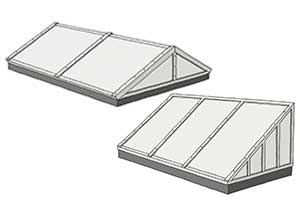 Ilustrație a unui luminator continuu Vario Therm-S cu o singură înclinare și în două ape, cu frontoane