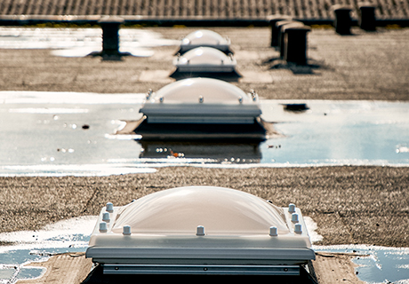 Plusieurs lanterneaux rectangulaires, vues de l’extérieur