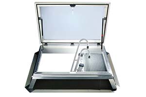 Ilustrație a unei cupole luminatoare cu ventilație de confort cu acces pe acoperiș