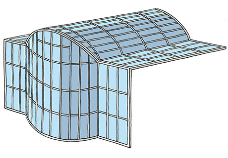 Weergave van een glasoplossing met roedensysteem en gevelraam