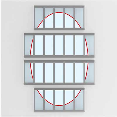 Pasmo świetlne atrium z owalną wnęką okienną 