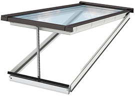 Motorized smoke venting skylight module opens up to 700mm in less than 60 seconds