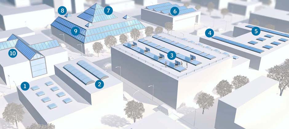 Oversigt over de forskellige ovenlysløsninger VELUX Commercial tilbyder