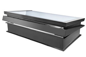 Glass lid AOV with weather cowl opened for comfort ventilation