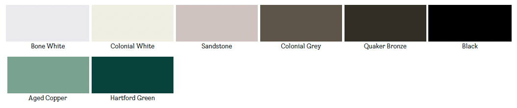 The VELUX color swatches for the AAMA PVDF powder coat finishes