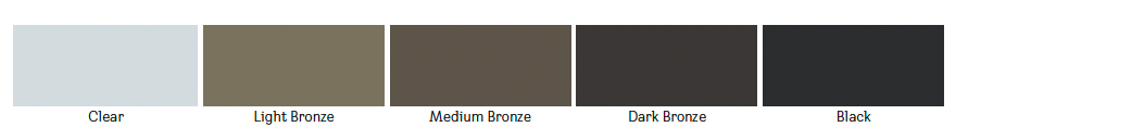 The VELUX color swatches for AAMA 611 Anodized powder coat finishes